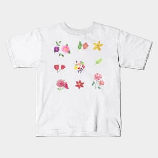 Watercolor cute flowers happy positivie stickers set floral Kids T-Shirt